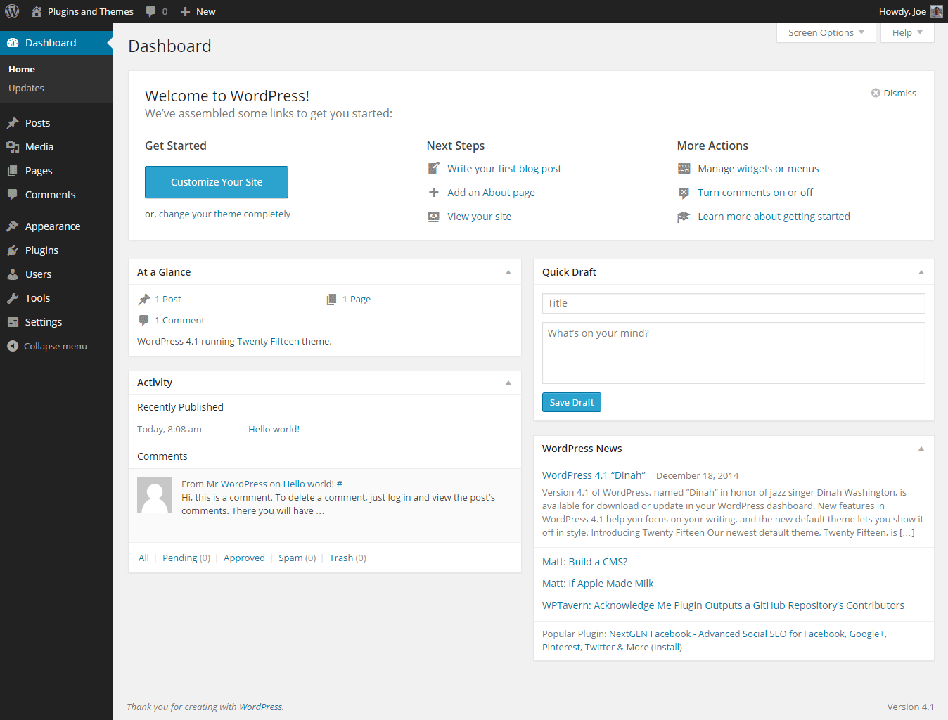 Screenshot of the WordPress administrative area