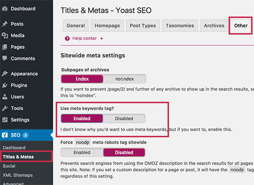 use meta keywords