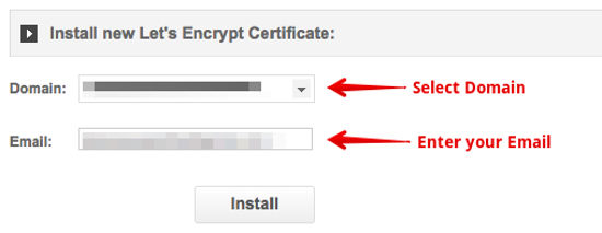 Select Domain Install SSL Certificate