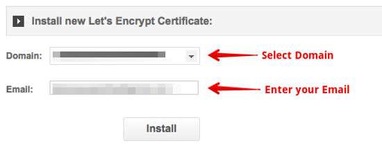 Select Domain Install SSL Certificate