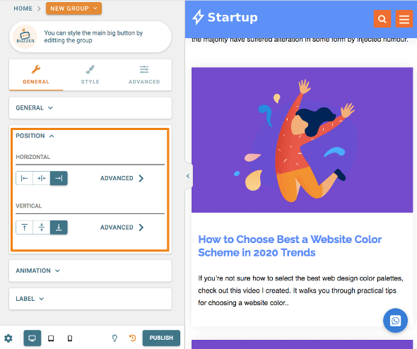 Position of buttonizer button Posisi tombol buttonizer