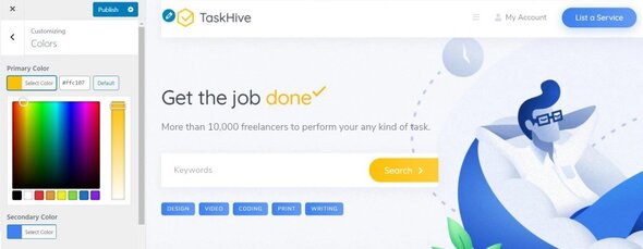 taskhive customize tema marketplace wordpress