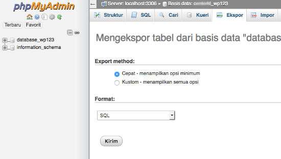 PhpMyAdmin Export Database