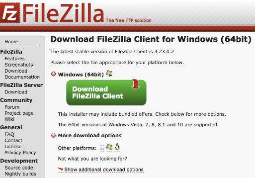 using the FileZilla ftp client