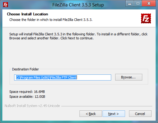 Location Install using the FileZilla ftp client