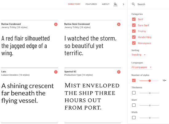 Google fonts search