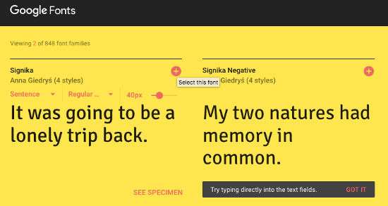 Google Signic Fonts