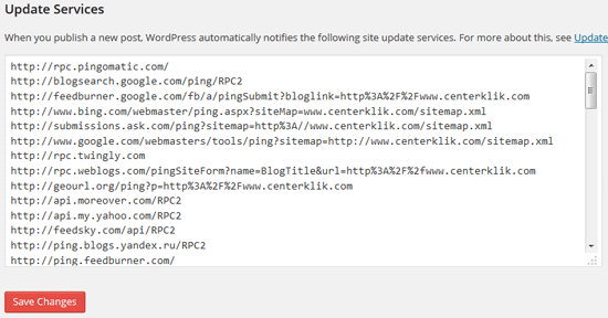 how to update wordpress ping services