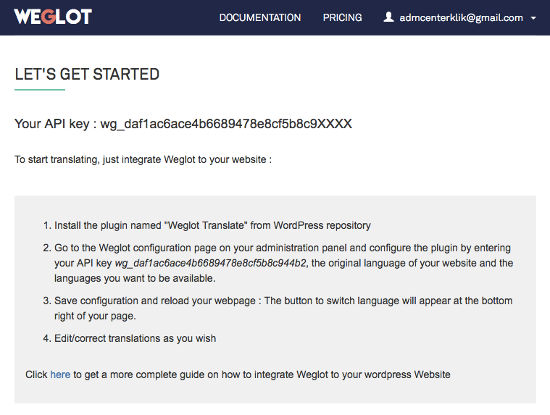 Weglot API Key