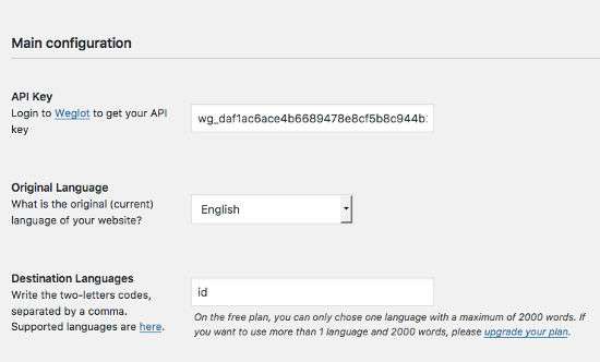 Weglot settings