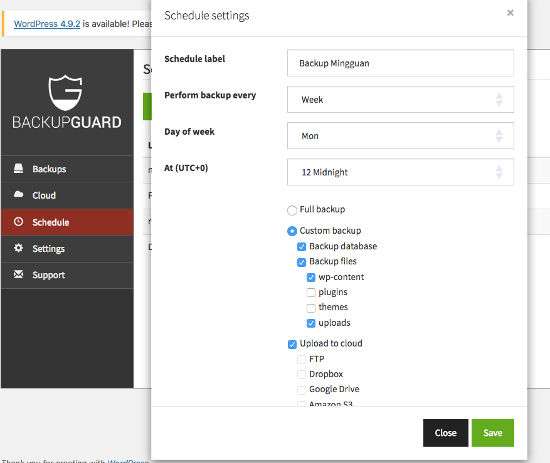 WordPress BackupGuard Setting Scheduled Plugin