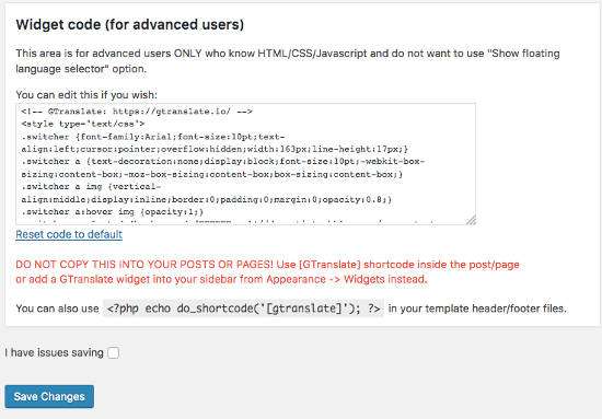 GTranslate WordPress code widget