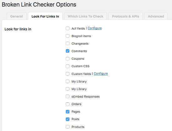 Broken Link Checker Setting 1