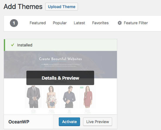 OceanWP Themes WordPress Install