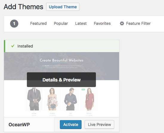 OceanWP Themes WordPress Install